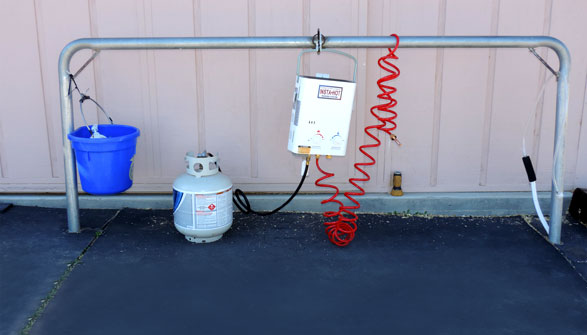 Cross ties and hitch post/wash rack area.
